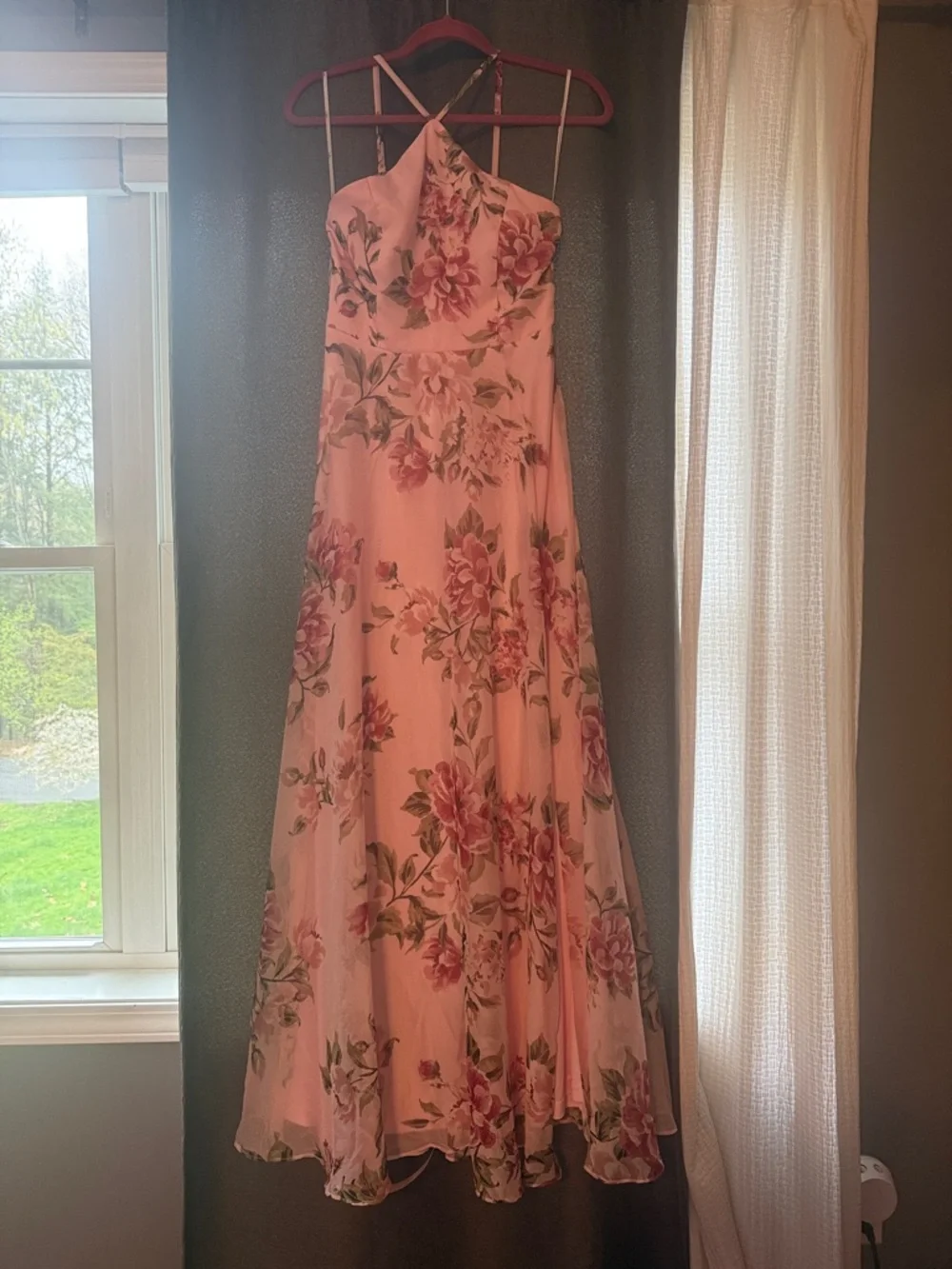 Lulus Romantic Marvel Pink Floral Print Halter Neck Maxi Dress - Size M - Picture 2 of 2
